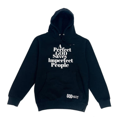 (BLACK) A PERFECT GOD UNISEX HOODIE