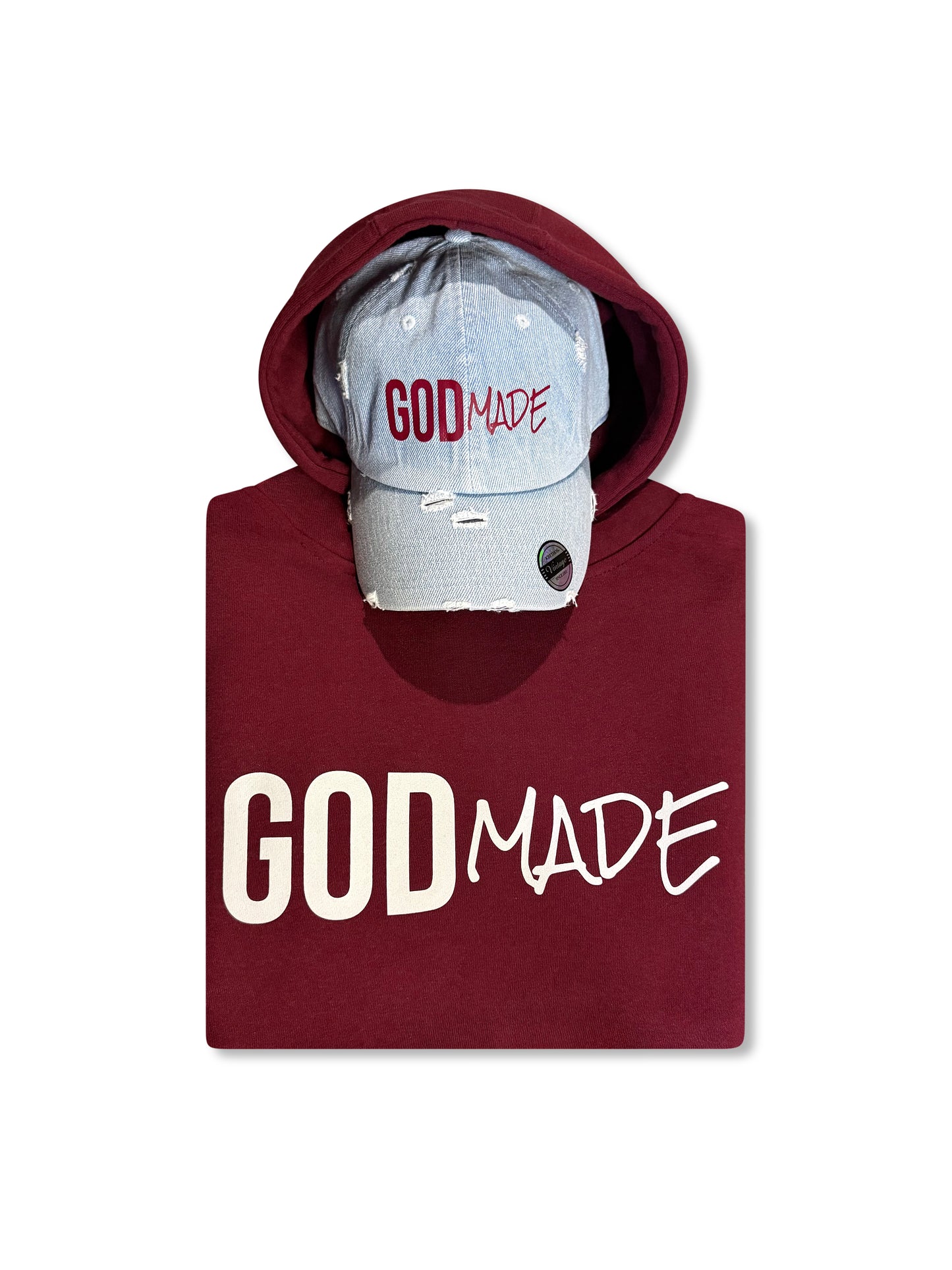 (Covenant Maroon) GodMade Classic Unisex Hoodie & Hat Combo