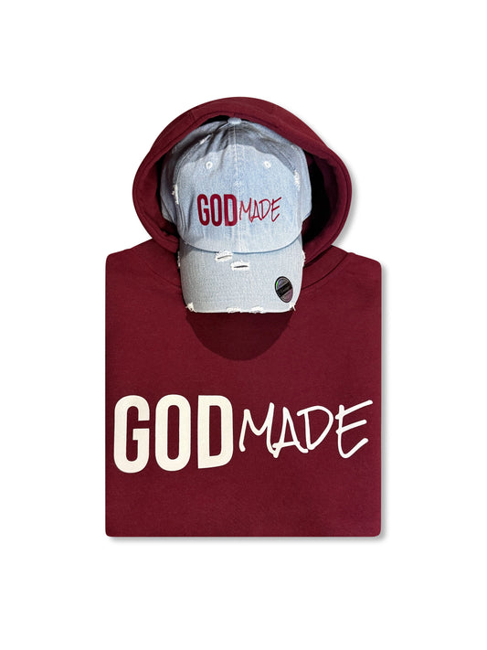 (Covenant Maroon) GodMade Classic Unisex Hoodie & Hat Combo