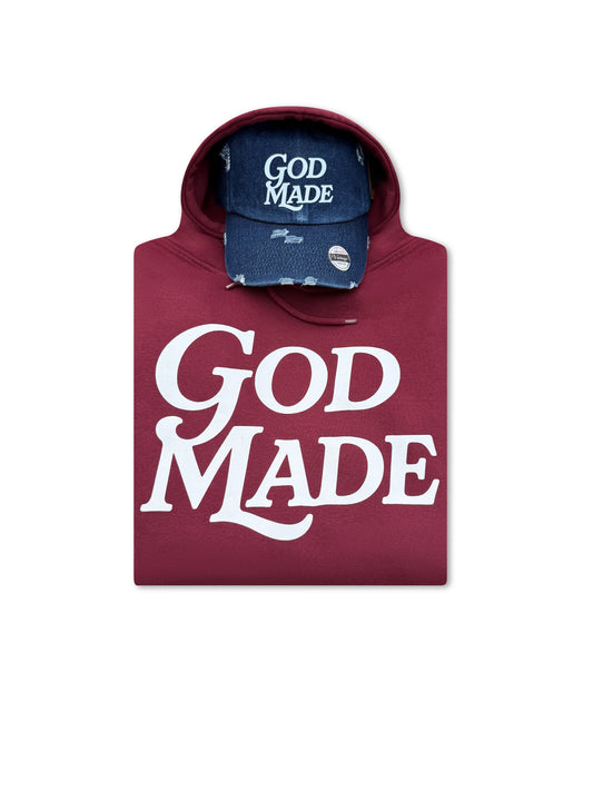 (Maroon & Dark Denim) GodMade Unisex Hoodie & Hat Combo