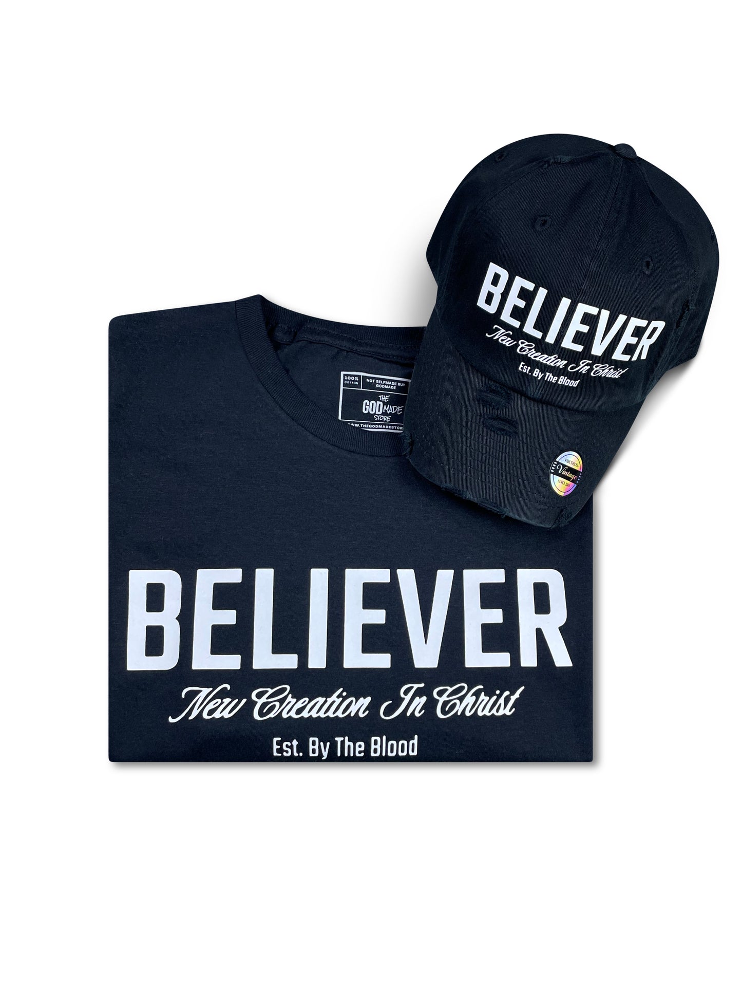 (Black & White) Believer Unisex Hat & Shirt Combo