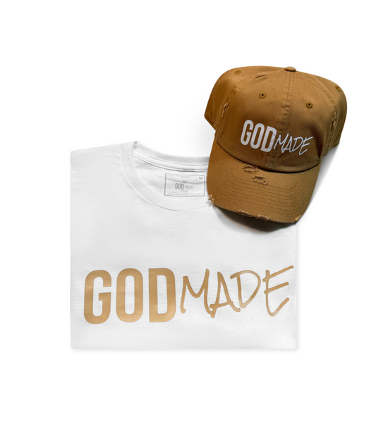 (Tan) GodMade Unisex Hat & Shirt Combo