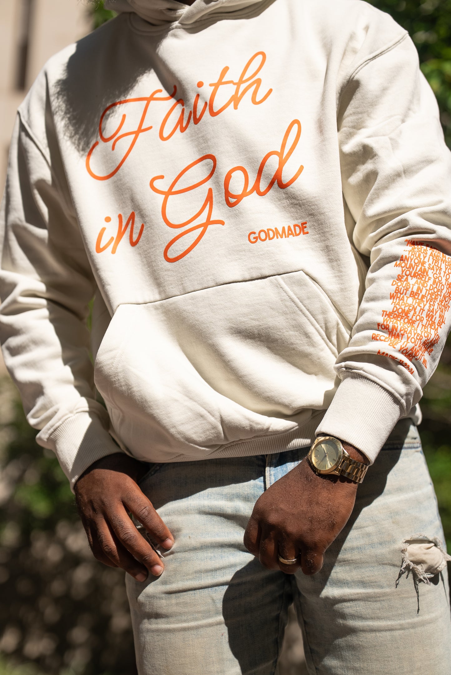 (Off White & Holy Fire Orange) Faith In God Unisex Hoodie
