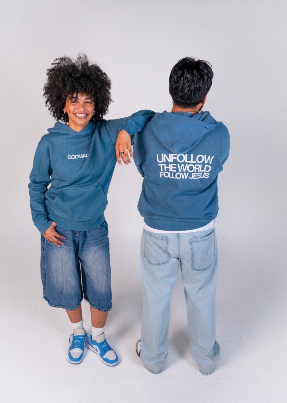 (Pebble Blue) Puff Print Follow Jesus Unisex Hoodie