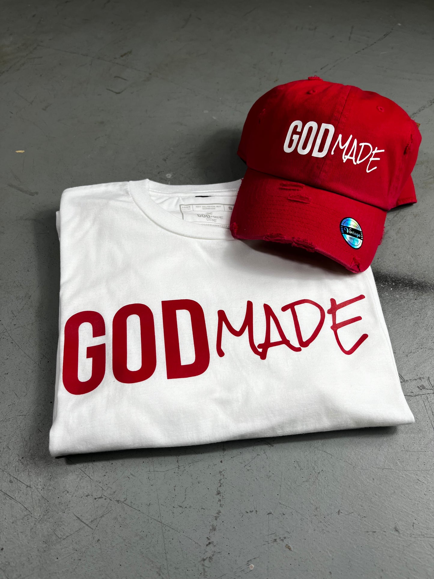 (Red) GodMade Unisex Hat & Shirt Combo