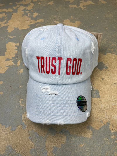 (Denim & Red) Trust God Dad Hat