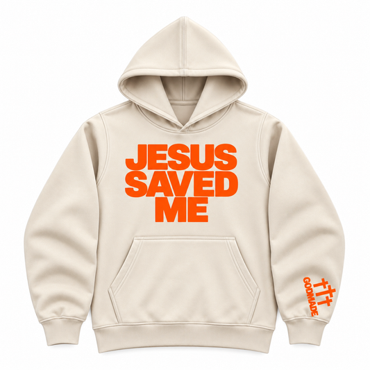 (Off White & Orange) Jesus Saved Me Unisex Hoodie