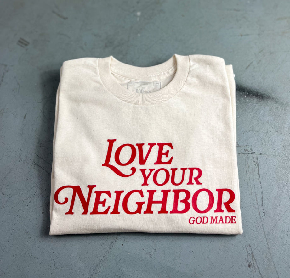 (Off White & Red) Love Your Neighbor Unisex T-shirt