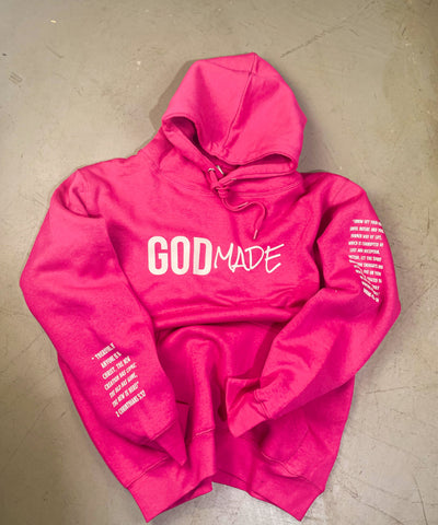 (Hot Pink) GODMADE Scripture Unisex Hoodie