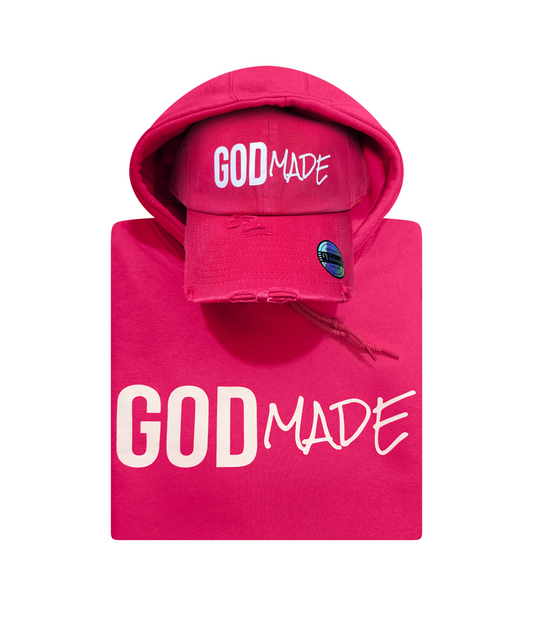(Passion Pink) GodMade Unisex Hoodie & Hat Combo