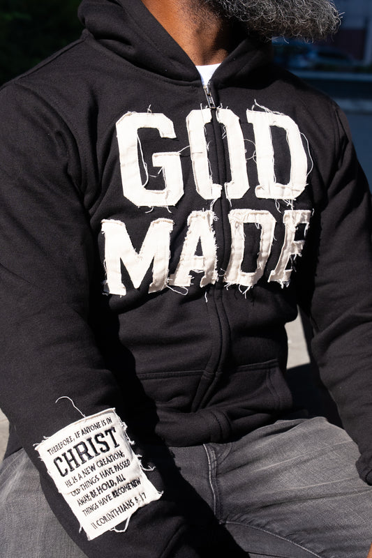 (Mercy Black) New Creation Distressed Zip Unisex Hoodie