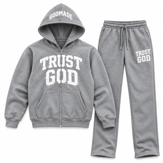 (Cement Gray) Trust God Unisex Sweatsuit