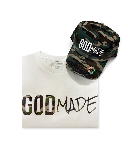 (Pure White Camo) GodMade Unisex Hat & Shirt Combo