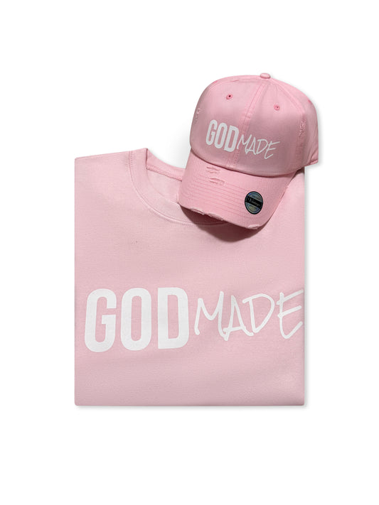 (Light Pink) Crewneck Sweatshirt & Hat Combo
