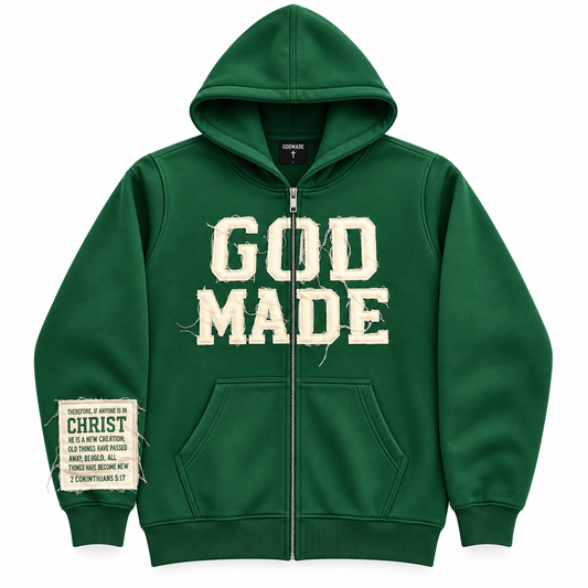 (Hunter Green) New Creation Distressed Letter Hoodie
