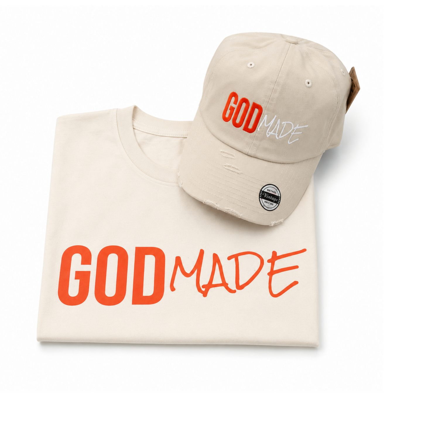 (Off White & Orange) GodMade Classic Hat & Shirt Combo