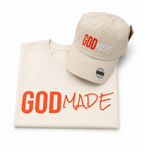 (Off White & Orange) GodMade Classic Hat & Shirt Combo