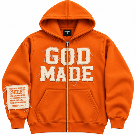 (Holy Fire Orange) New Creation Distressed Letter Hoodie