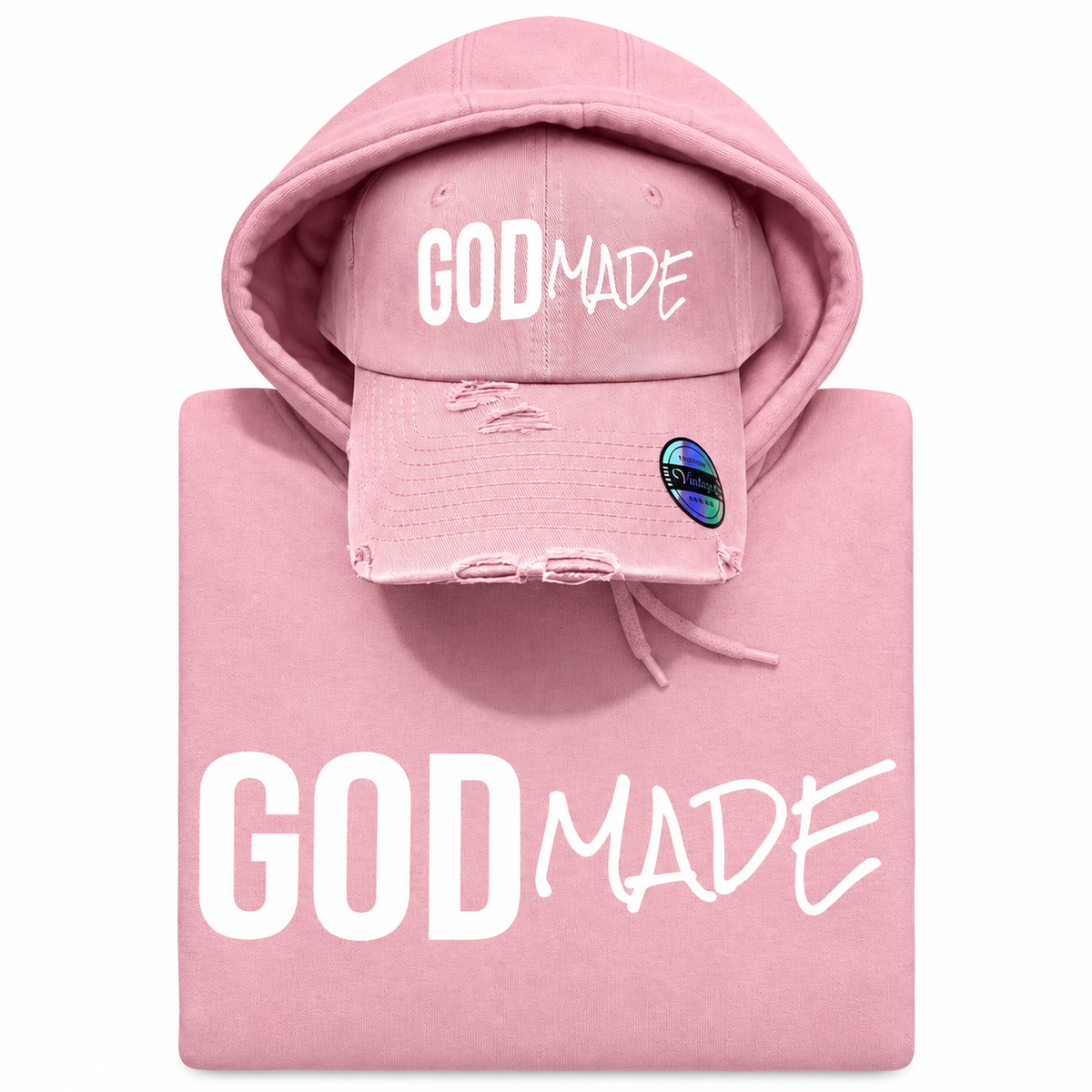 (Light Pink) GodMade Unisex Hoodie & Hat Combo