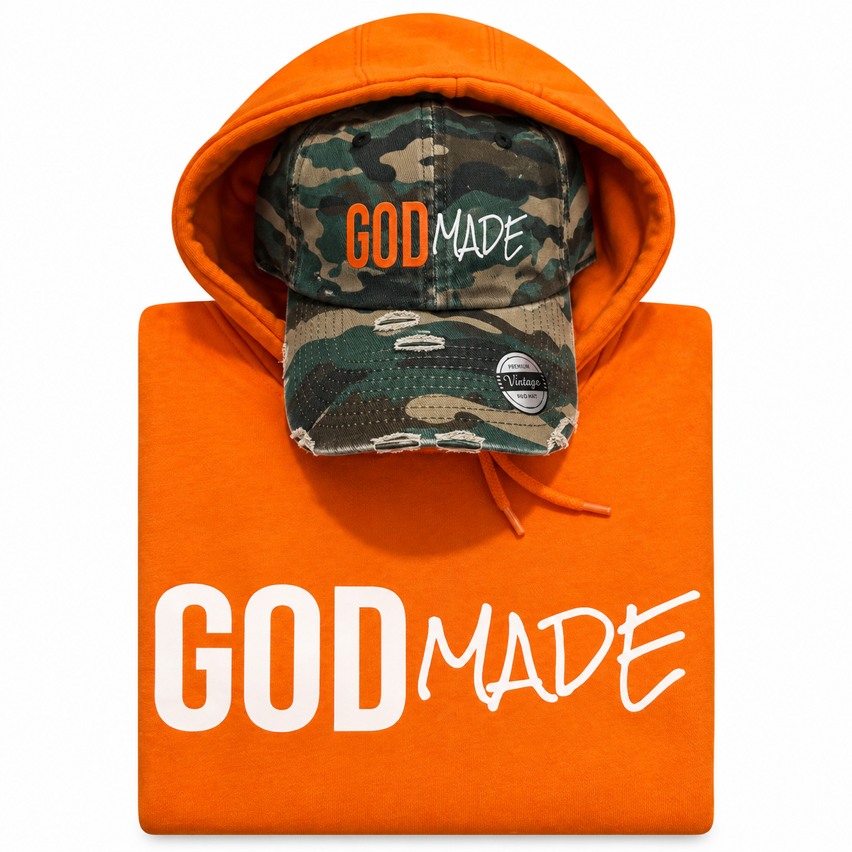 (Camo & Orange) GodMade Unisex Hoodie & Hat Combo