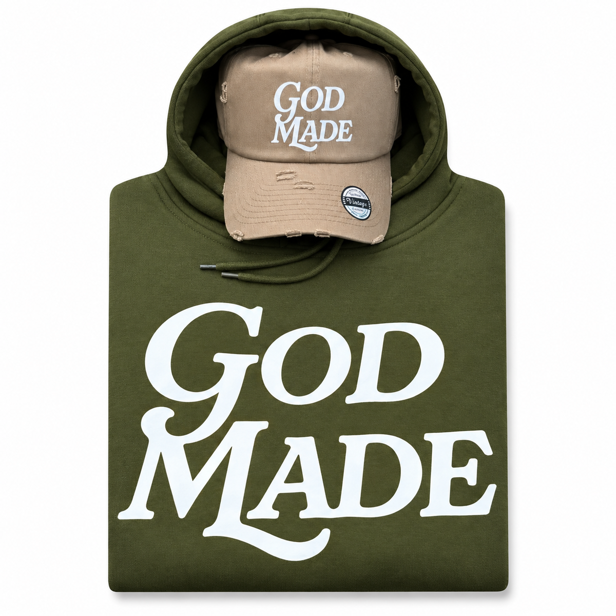 (Army Green & Sand) GodMade Unisex Hoodie & Hat Combo
