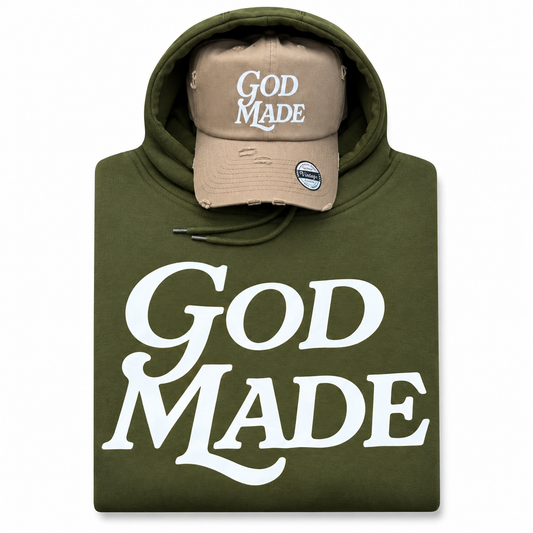 (Army Green & Sand) GodMade Unisex Hoodie & Hat Combo