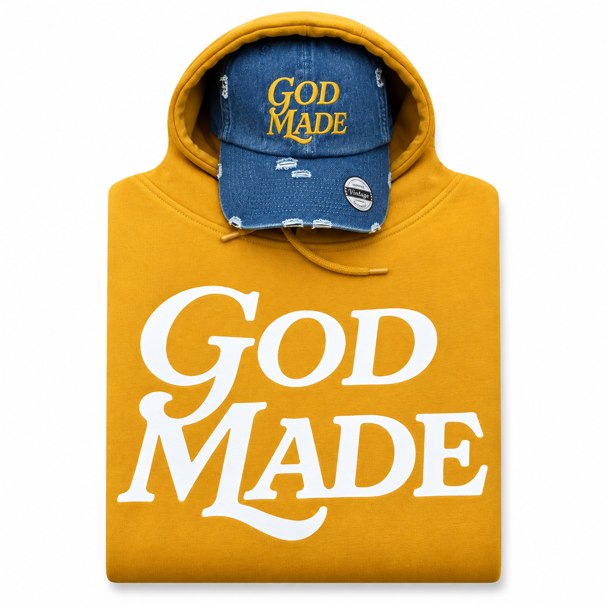 (Mustard & Denim) GodMade Unisex Hoodie & Hat Combo