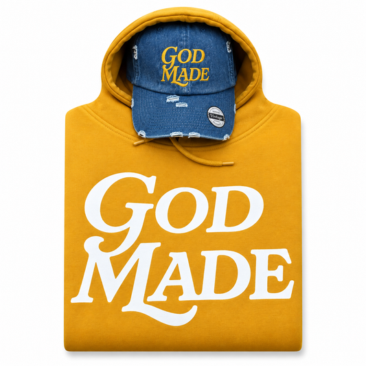 (Mustard & Denim) GodMade Unisex Hoodie & Hat Combo