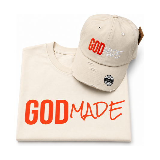 (Off White & Orange) GodMade Classic Hat & Shirt Combo