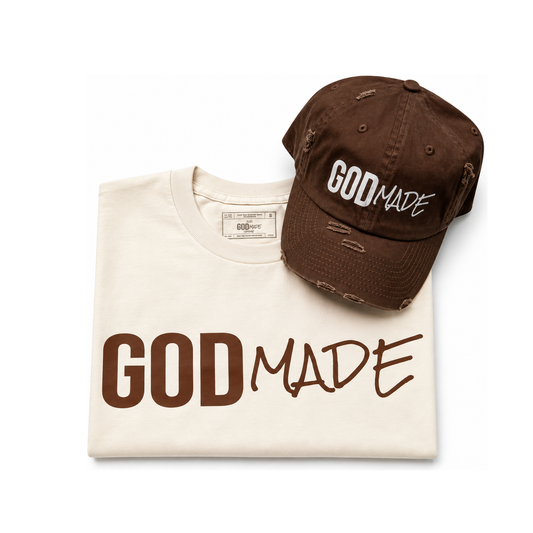 (Off White & Brown) GodMade Unisex Hat & Shirt Combo
