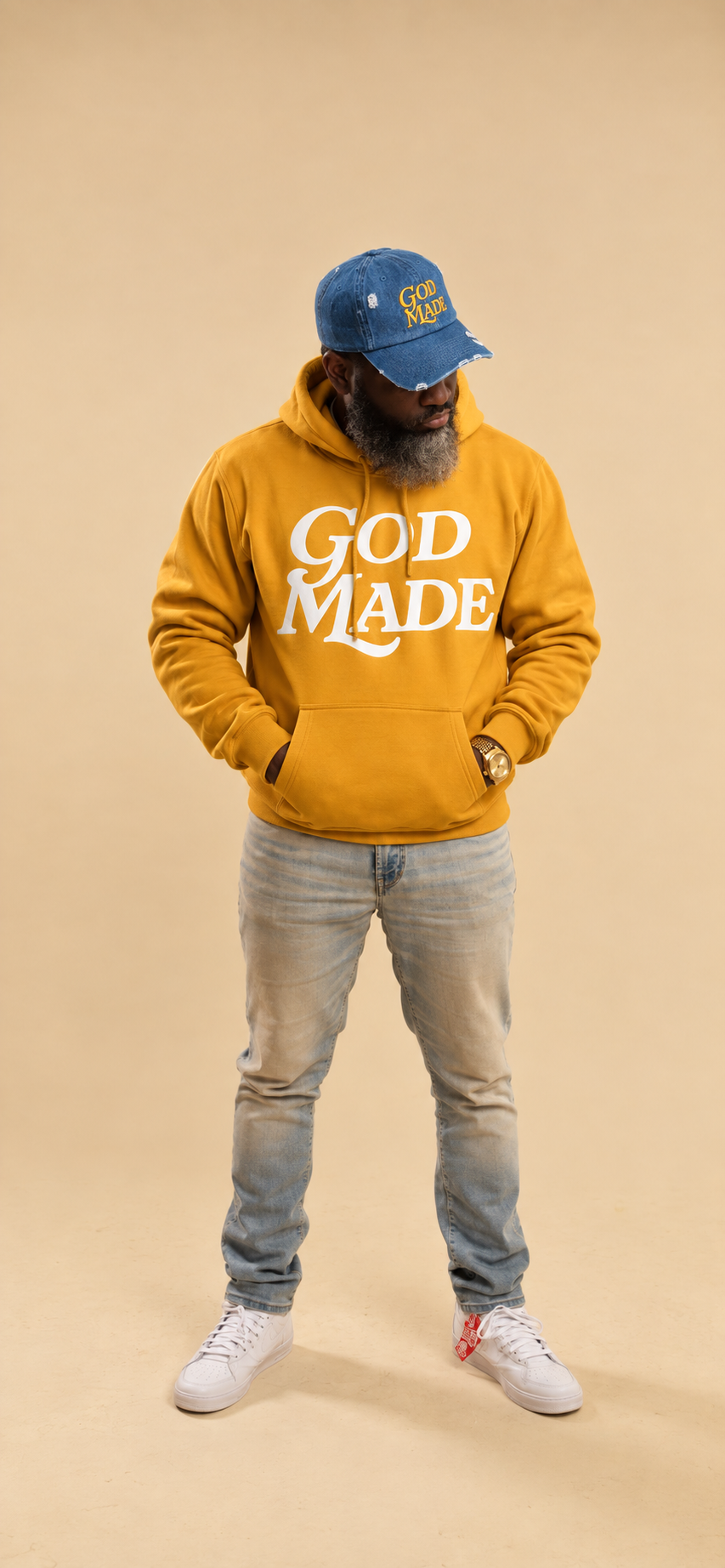 (Mustard & Denim) GodMade Unisex Hoodie & Hat Combo
