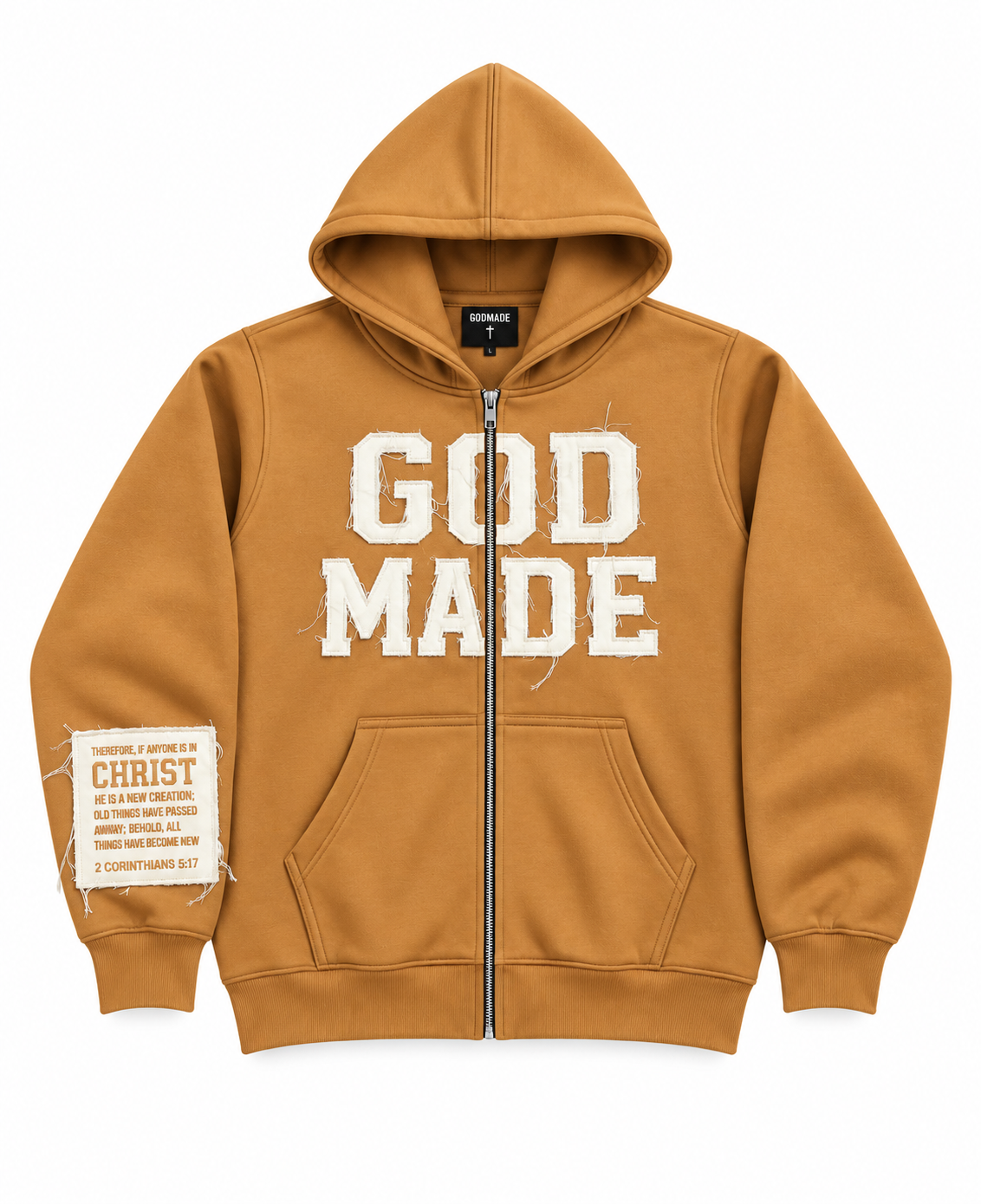 (Camel) New Creation Distressed Letter Hoodie