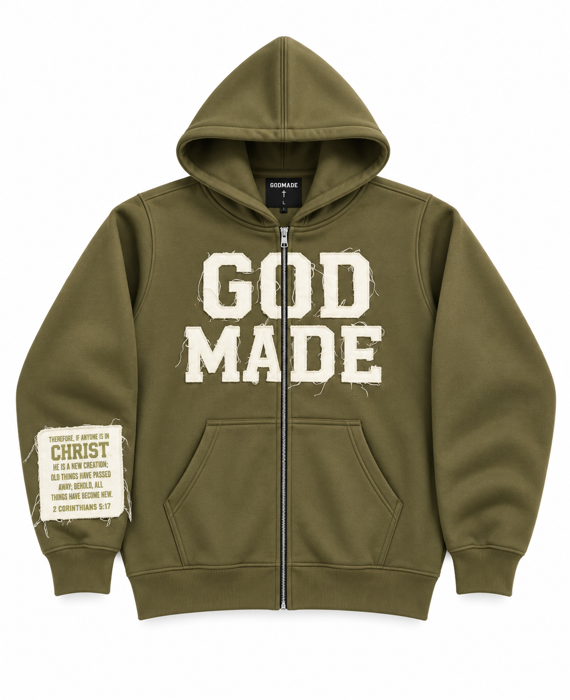 (Olive Green) New Creation Distressed Letter Hoodie