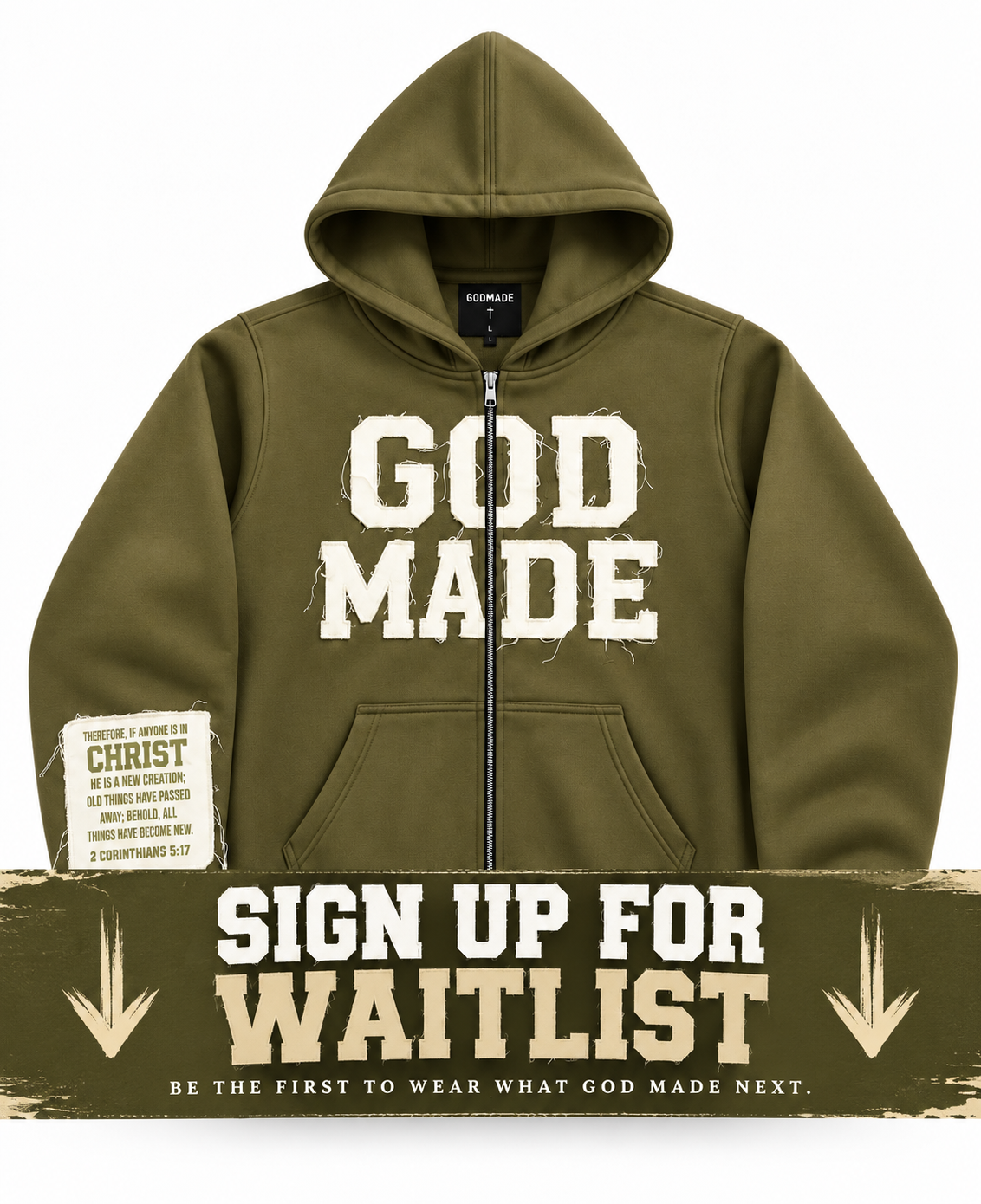 (Olive Green) New Creation Distressed Letter Hoodie
